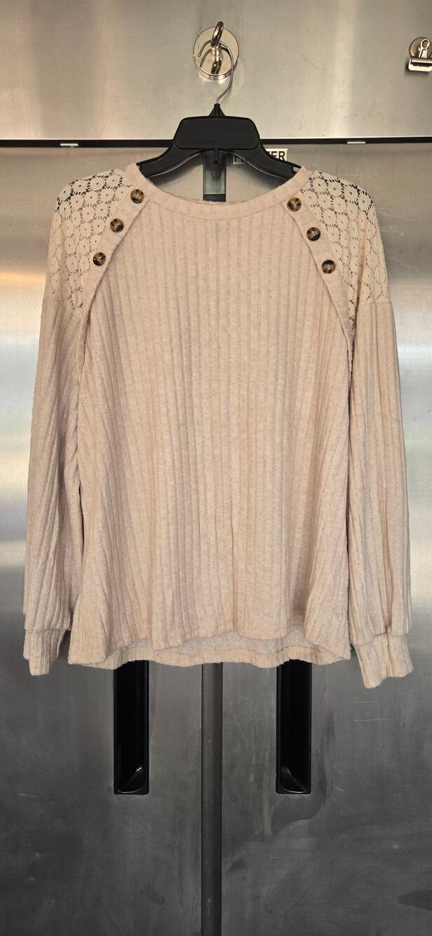 Shein Peach Knit Sweater Button Shoulder Detail Long Sleeve Size XL